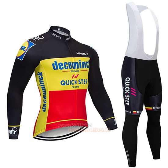 Deceuninck Quick Step Langarmtrikot 2019 und Lange Tragerhose Shwarz Gelb Rot